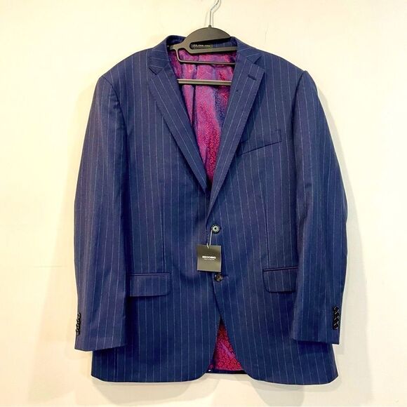 INDOCHINO Wool Reigate Stripe Navy Contrasting pink lining Blazer Jacket - Picture 2 of 13
